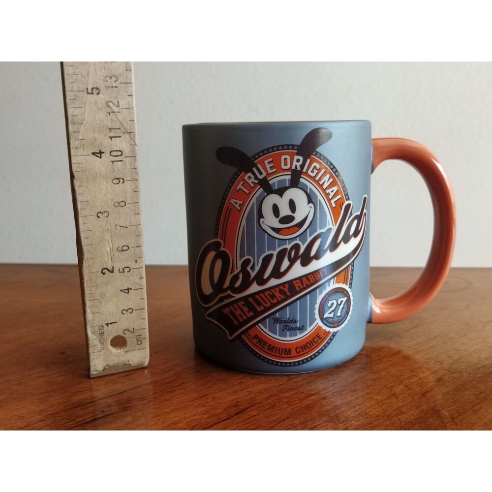 Disneyland Parks Mug Oswald The Lucky Rabbit Ceramic ~16 oz Gray Matte Orange - Picture 2 of 10
